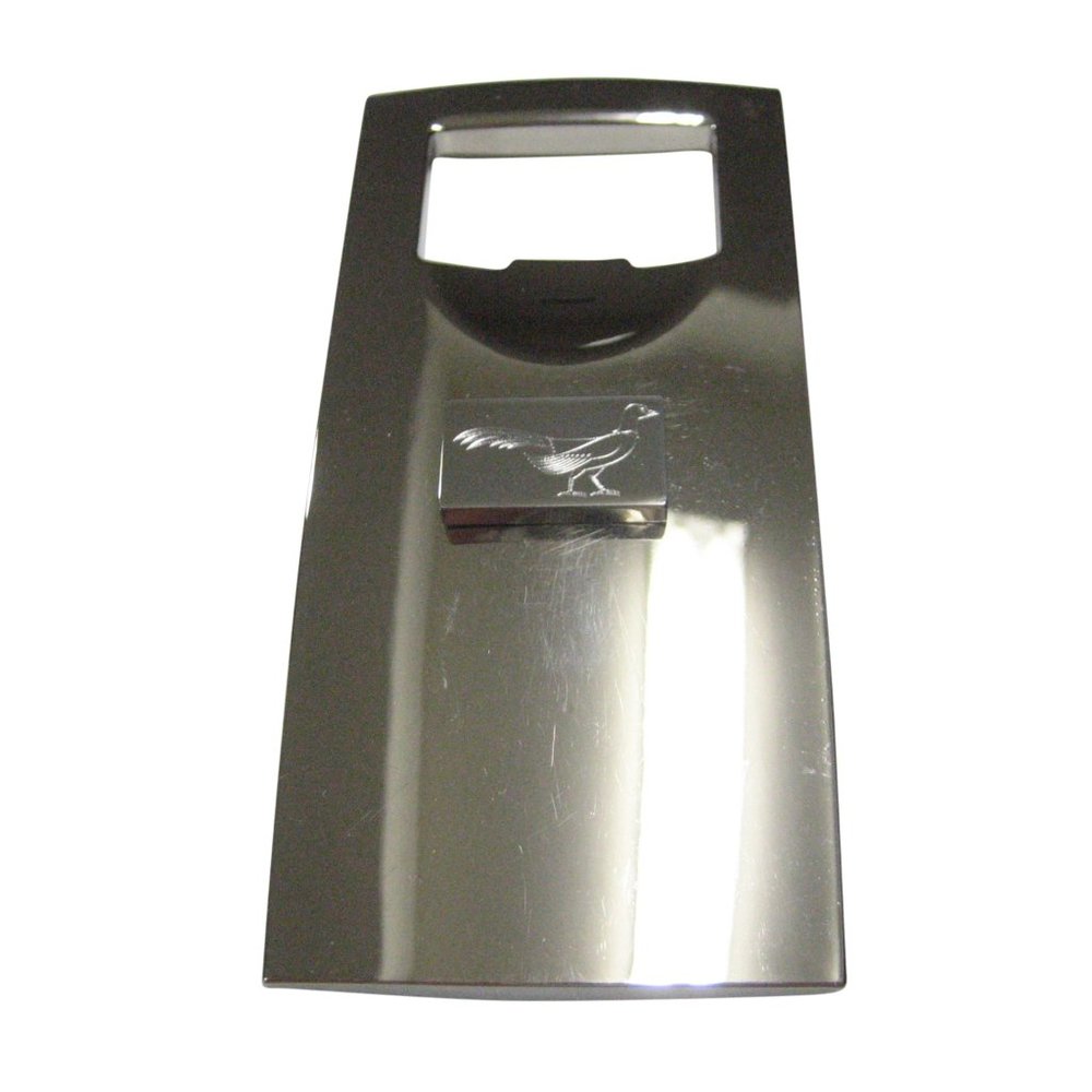 Silver Toned Rectangular Etched Pheasant Bird Bot… - image 1